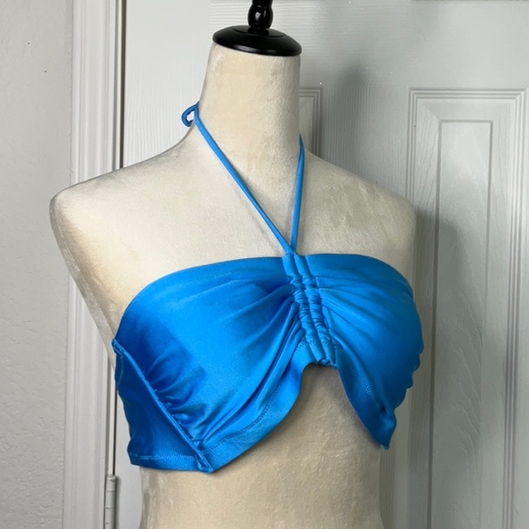 Shade & Shore Women Crop Bandeau Blue Swim Top Drawstring Front Various Sizes - Picture 1 of 14